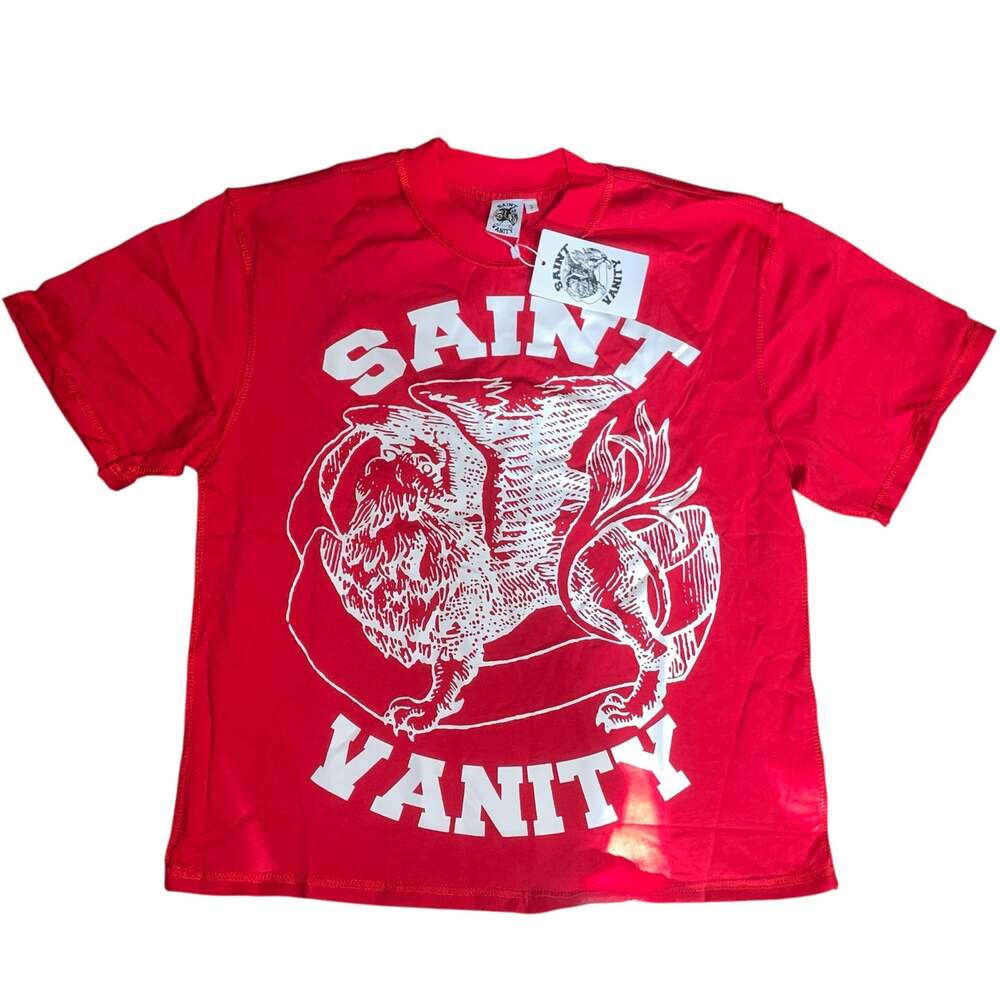 Saint Vanity Red & White Griffin Graphic Logo T-Shirt